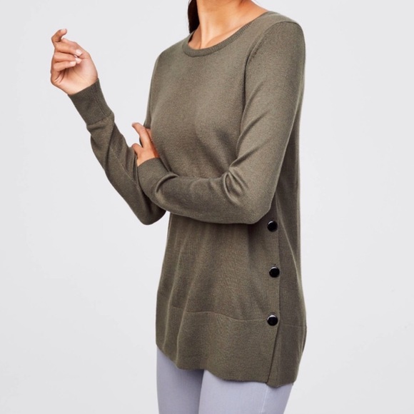 LOFT Sweaters - Loft Olive Green Long Sleeve with Side Buttons M